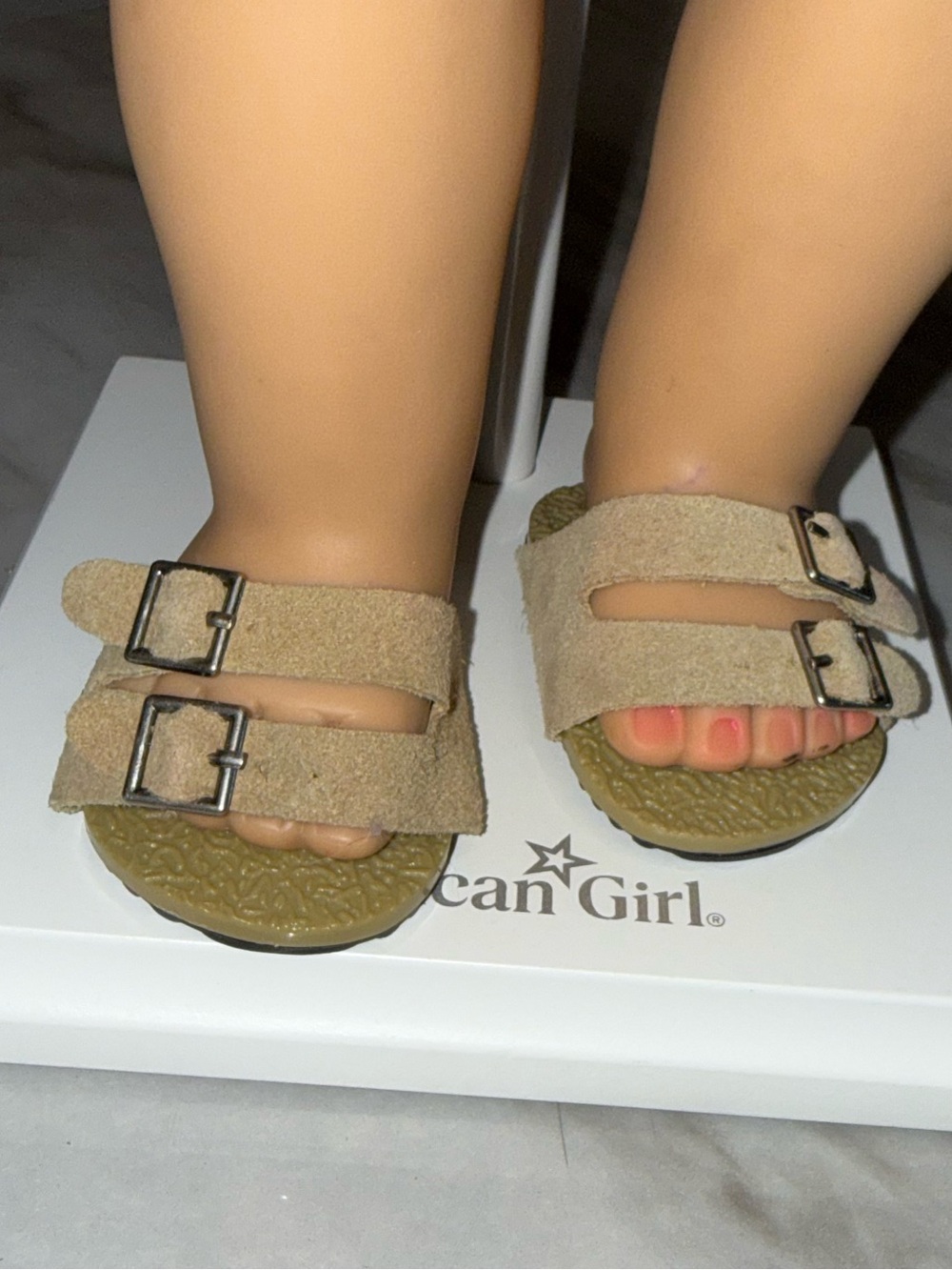 American girl Earth Day khaki suede buckle sandals